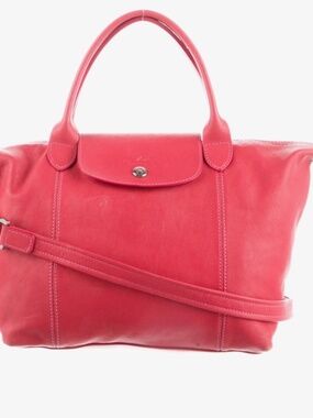 Longchamp Le Pliage Cuir Tote Coral Silver Hardware